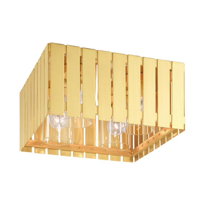 Four Light Outdoor Flush Mount from the Greenwich collection in Satin Brass finish