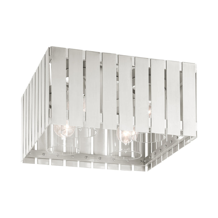 Four Light Outdoor Flush Mount from the Greenwich collection in Brushed Nickel finish