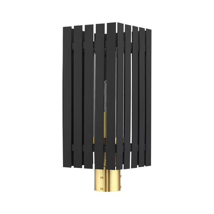 One Light Outdoor Post Top Lantern from the Greenwich collection in Black with Satin Brass Accents finish
