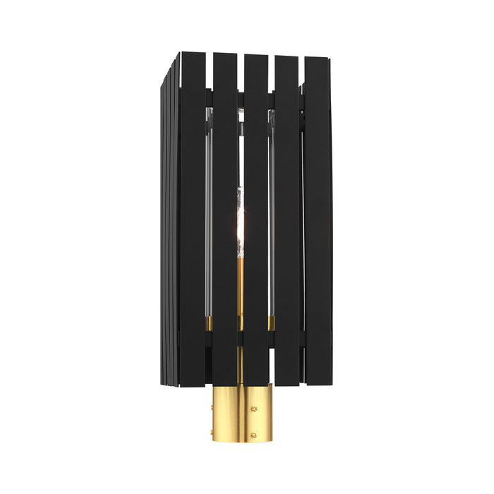 One Light Outdoor Post Top Lantern from the Greenwich collection in Black with Satin Brass Accents finish