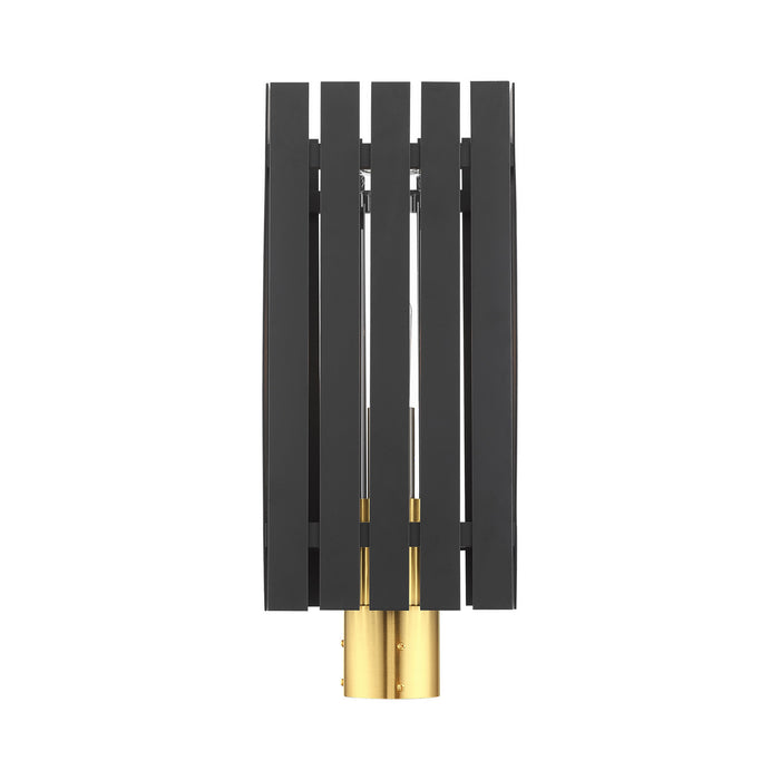 One Light Outdoor Post Top Lantern from the Greenwich collection in Black with Satin Brass Accents finish