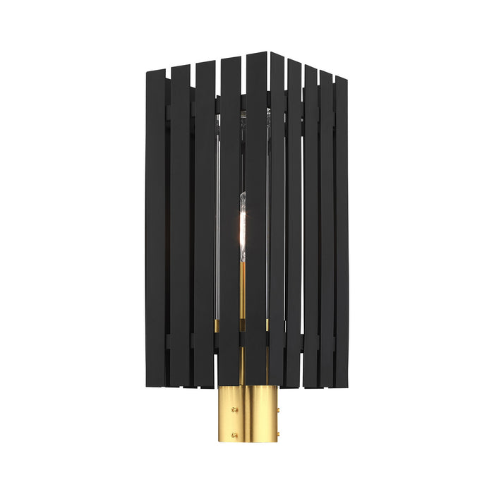One Light Outdoor Post Top Lantern from the Greenwich collection in Black with Satin Brass Accents finish