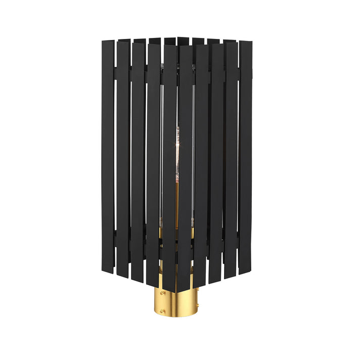 One Light Outdoor Post Top Lantern from the Greenwich collection in Black with Satin Brass Accents finish