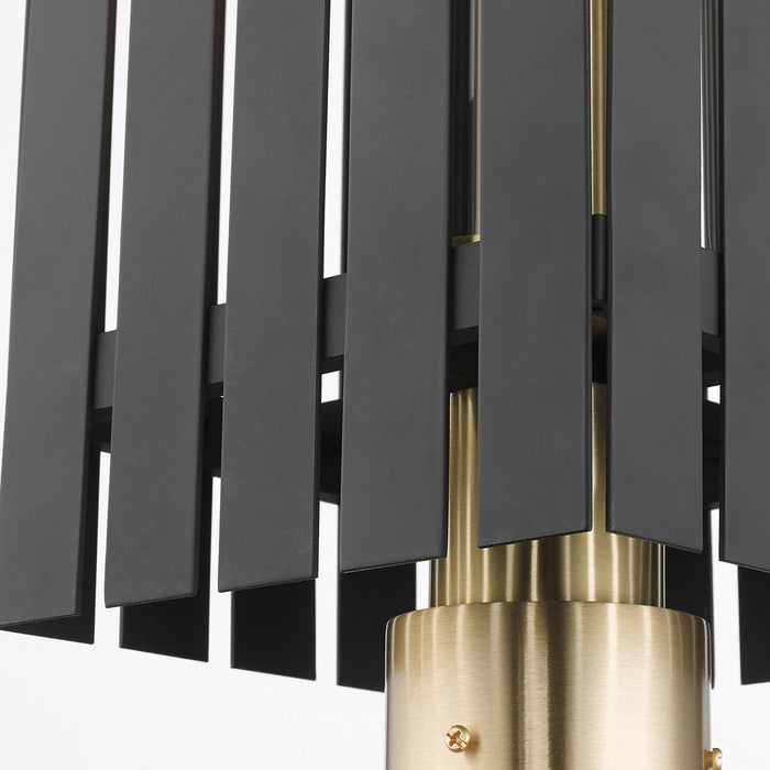 One Light Outdoor Post Top Lantern from the Greenwich collection in Black with Satin Brass Accents finish