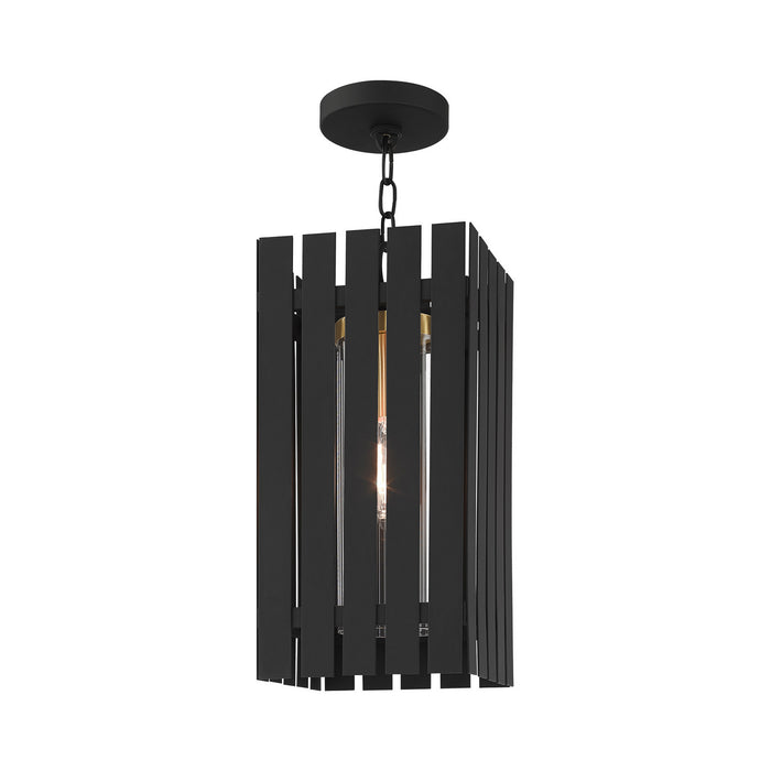 One Light Outdoor Pendant from the Greenwich collection in Black with Satin Brass Accents finish