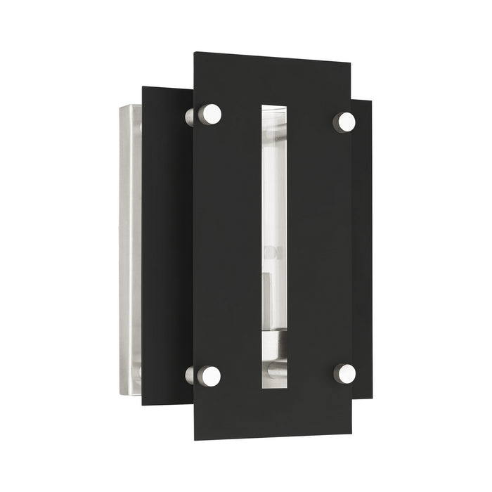 One Light Outdoor Wall Lantern from the Utrecht collection in Black with Brushed Nickel Accents finish