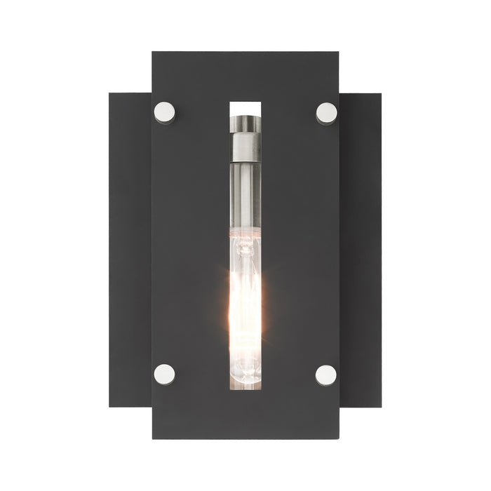 One Light Outdoor Wall Lantern from the Utrecht collection in Black with Brushed Nickel Accents finish