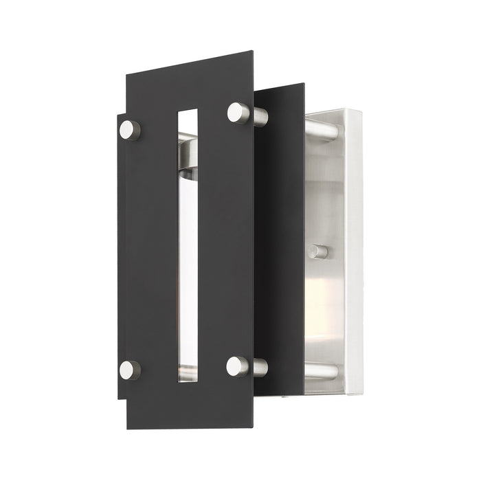 One Light Outdoor Wall Lantern from the Utrecht collection in Black with Brushed Nickel Accents finish