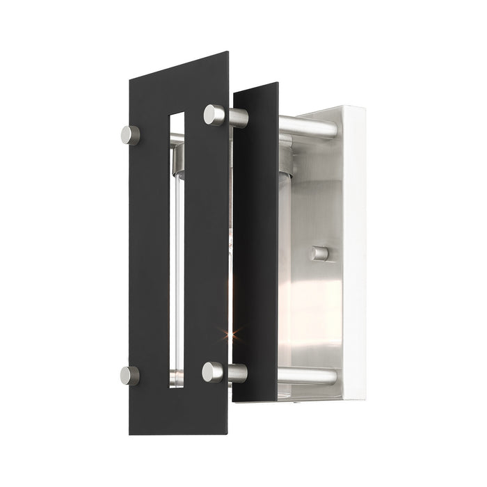 One Light Outdoor Wall Lantern from the Utrecht collection in Black with Brushed Nickel Accents finish