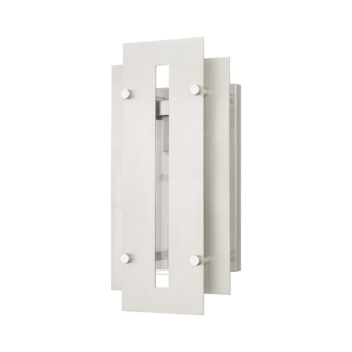 One Light Outdoor Wall Lantern from the Utrecht collection in Brushed Nickel Accents finish