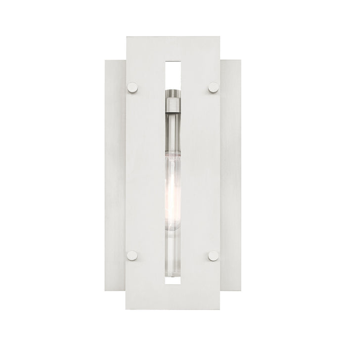 One Light Outdoor Wall Lantern from the Utrecht collection in Brushed Nickel Accents finish
