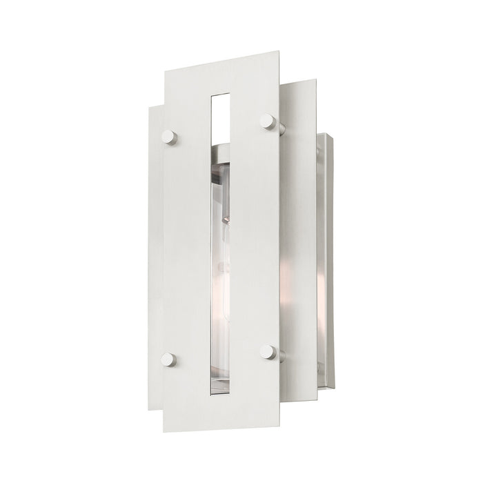 One Light Outdoor Wall Lantern from the Utrecht collection in Brushed Nickel Accents finish