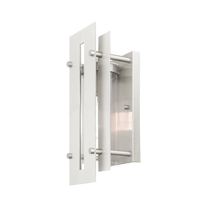 One Light Outdoor Wall Lantern from the Utrecht collection in Brushed Nickel Accents finish