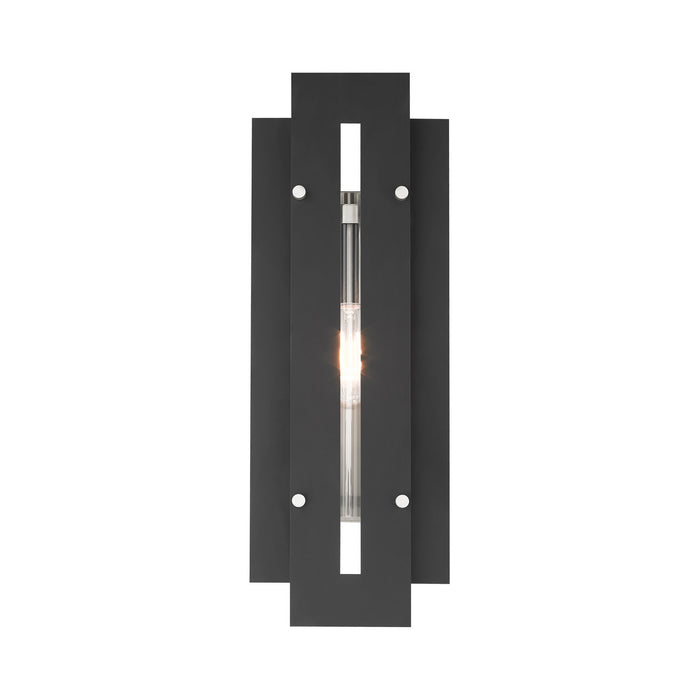 One Light Outdoor Wall Lantern from the Utrecht collection in Black with Brushed Nickel Accents finish