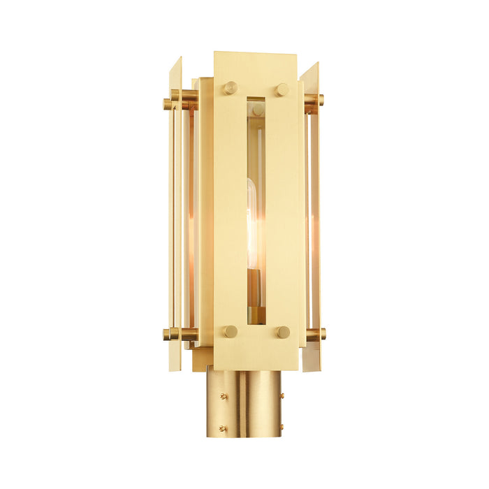 One Light Outdoor Post Top Lantern from the Utrecht collection in Satin Brass finish