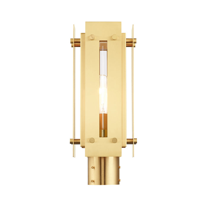 One Light Outdoor Post Top Lantern from the Utrecht collection in Satin Brass finish