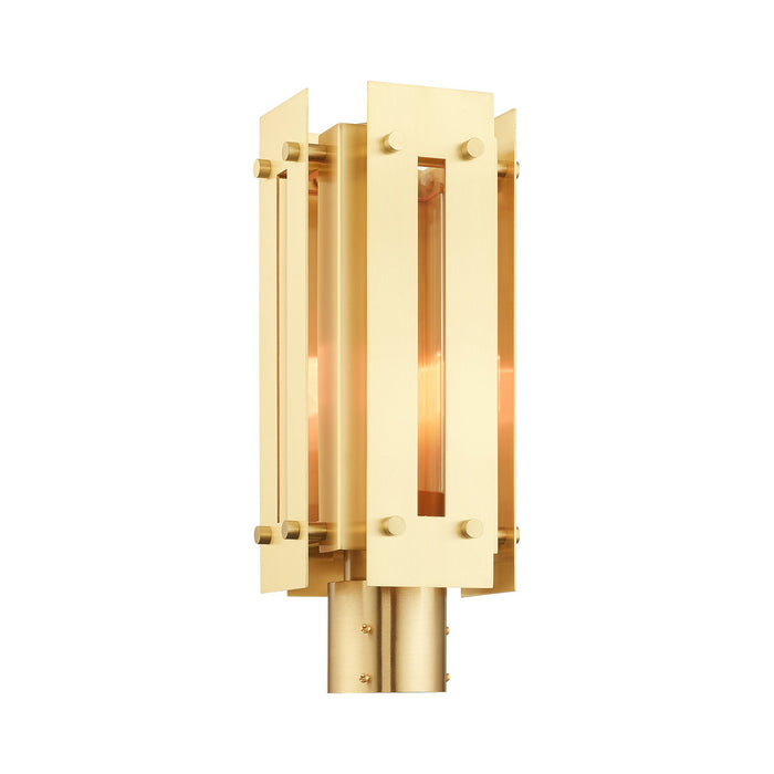 One Light Outdoor Post Top Lantern from the Utrecht collection in Satin Brass finish
