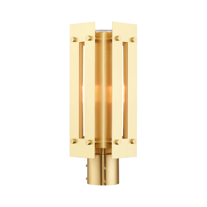 One Light Outdoor Post Top Lantern from the Utrecht collection in Satin Brass finish