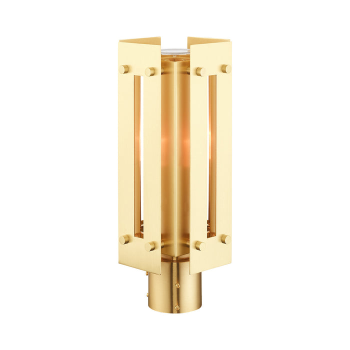 One Light Outdoor Post Top Lantern from the Utrecht collection in Satin Brass finish
