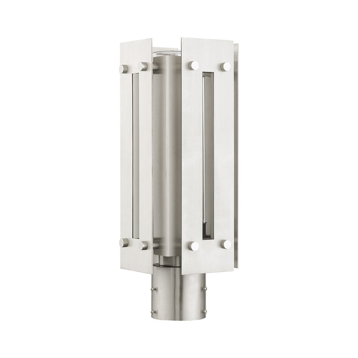 One Light Outdoor Post Top Lantern from the Utrecht collection in Brushed Nickel Accents finish