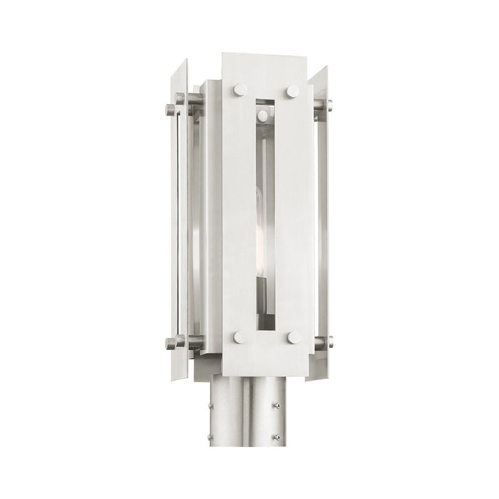 One Light Outdoor Post Top Lantern from the Utrecht collection in Brushed Nickel Accents finish