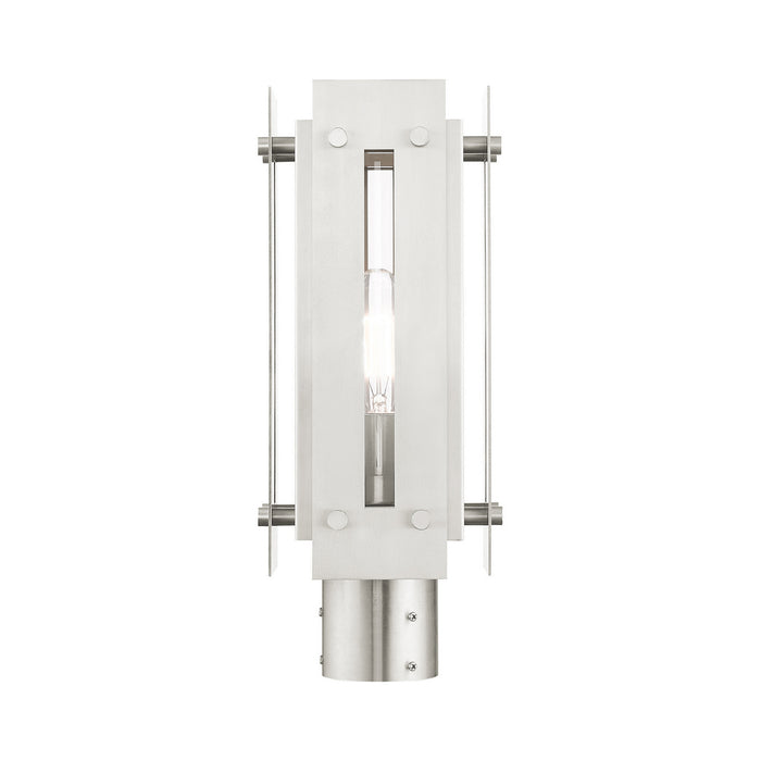 One Light Outdoor Post Top Lantern from the Utrecht collection in Brushed Nickel Accents finish