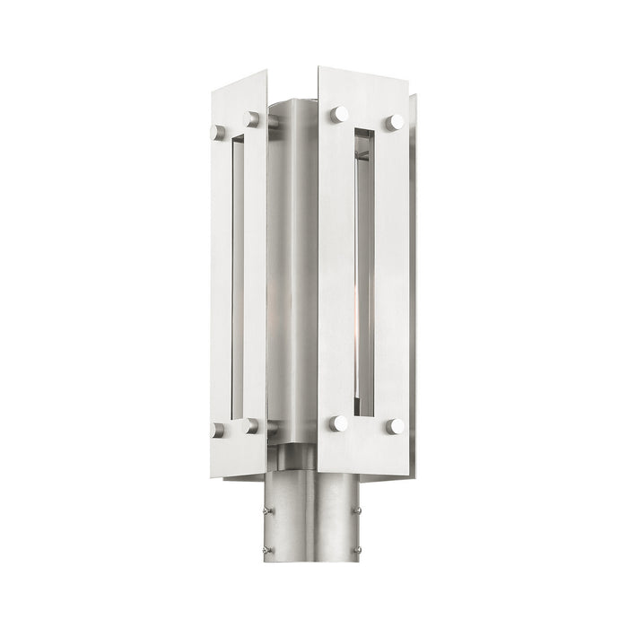One Light Outdoor Post Top Lantern from the Utrecht collection in Brushed Nickel Accents finish