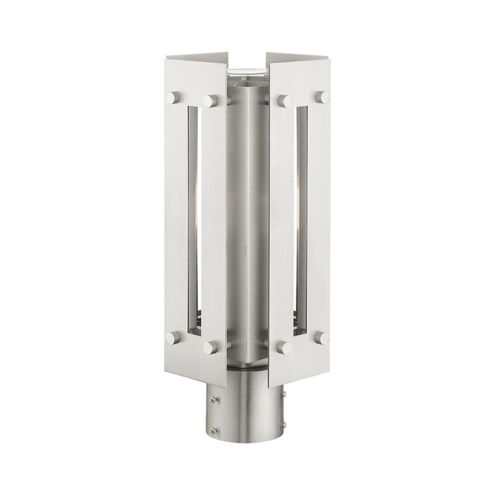 One Light Outdoor Post Top Lantern from the Utrecht collection in Brushed Nickel Accents finish