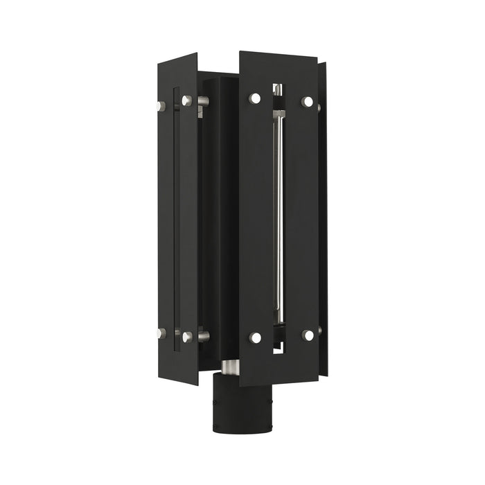 One Light Outdoor Post Top Lantern from the Utrecht collection in Black with Brushed Nickel Accents finish