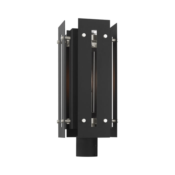 One Light Outdoor Post Top Lantern from the Utrecht collection in Black with Brushed Nickel Accents finish