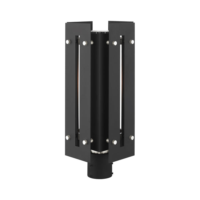 One Light Outdoor Post Top Lantern from the Utrecht collection in Black with Brushed Nickel Accents finish