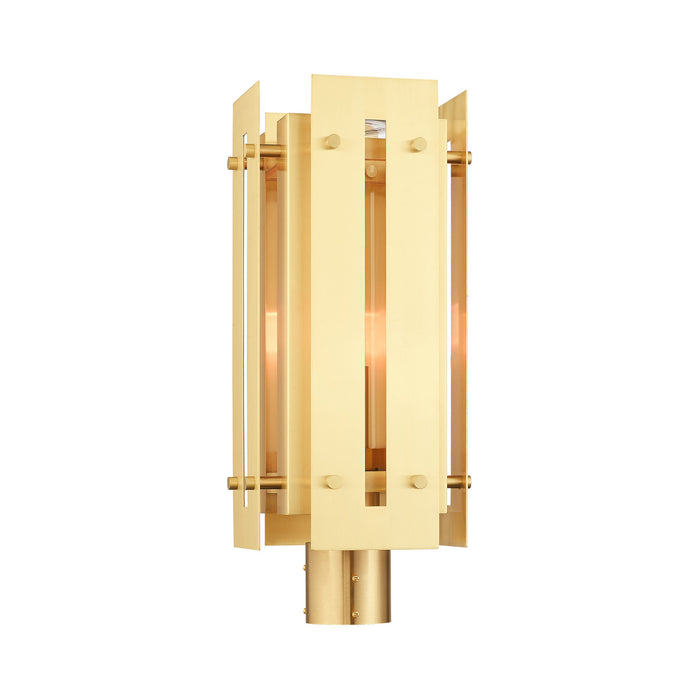 One Light Outdoor Post Top Lantern from the Utrecht collection in Satin Brass finish