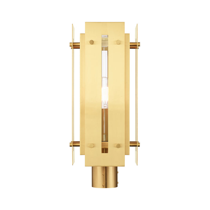 One Light Outdoor Post Top Lantern from the Utrecht collection in Satin Brass finish