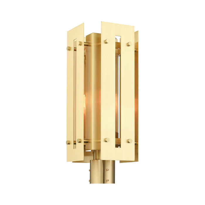 One Light Outdoor Post Top Lantern from the Utrecht collection in Satin Brass finish