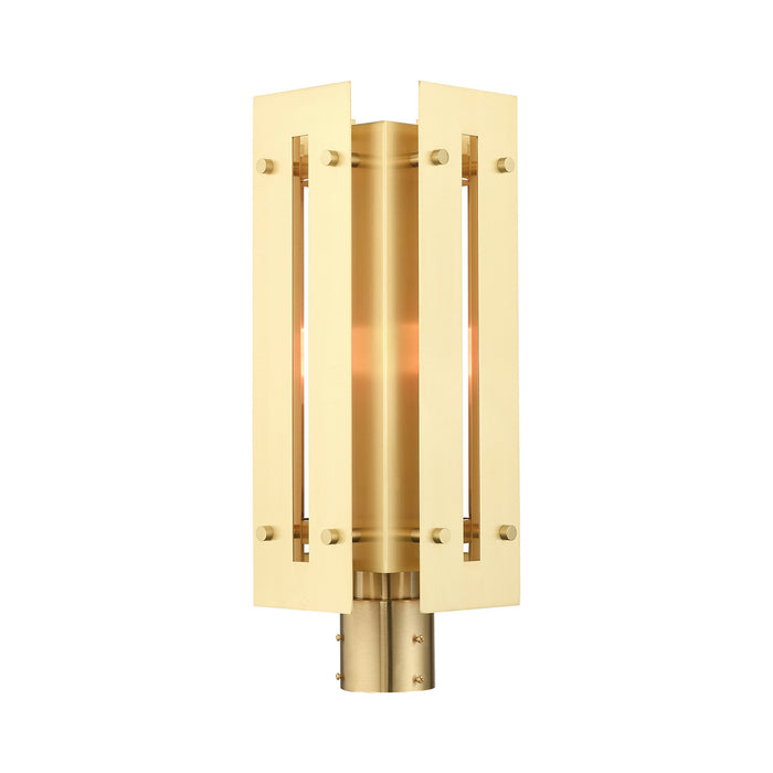 One Light Outdoor Post Top Lantern from the Utrecht collection in Satin Brass finish