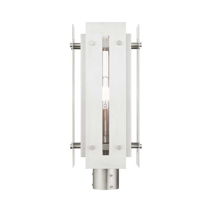 One Light Outdoor Post Top Lantern from the Utrecht collection in Brushed Nickel Accents finish