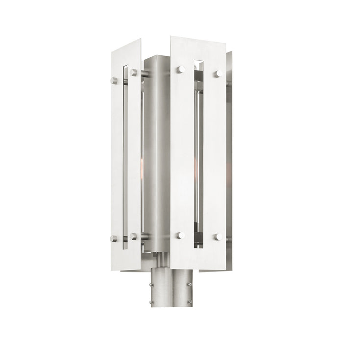 One Light Outdoor Post Top Lantern from the Utrecht collection in Brushed Nickel Accents finish