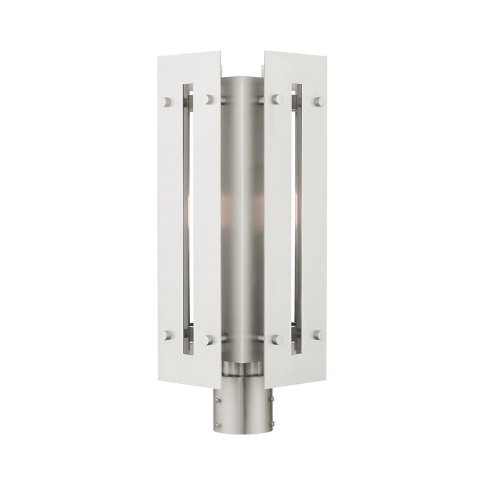 One Light Outdoor Post Top Lantern from the Utrecht collection in Brushed Nickel Accents finish