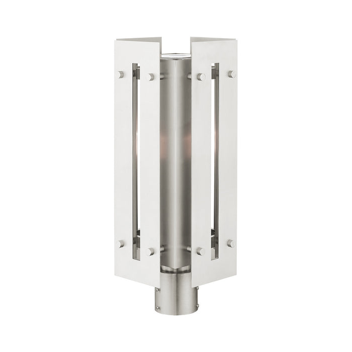 One Light Outdoor Post Top Lantern from the Utrecht collection in Brushed Nickel Accents finish