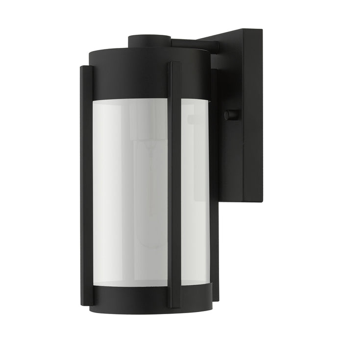 One Light Outdoor Wall Lantern from the Sheridan collection in Black with Brushed Nickel Candles finish