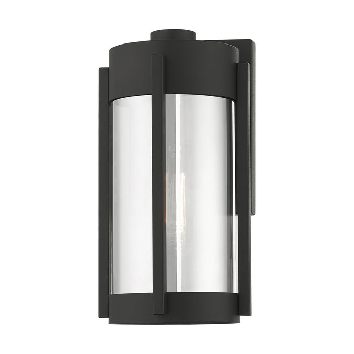 One Light Outdoor Wall Lantern from the Sheridan collection in Black with Brushed Nickel Candles finish