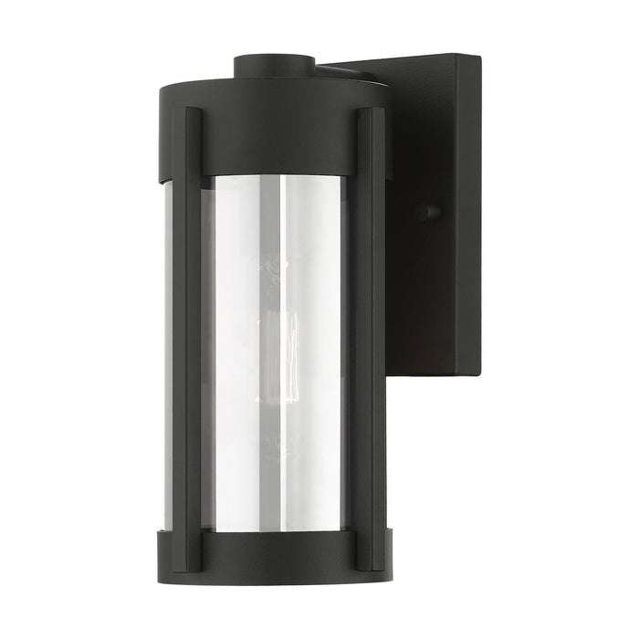 One Light Outdoor Wall Lantern from the Sheridan collection in Black with Brushed Nickel Candles finish