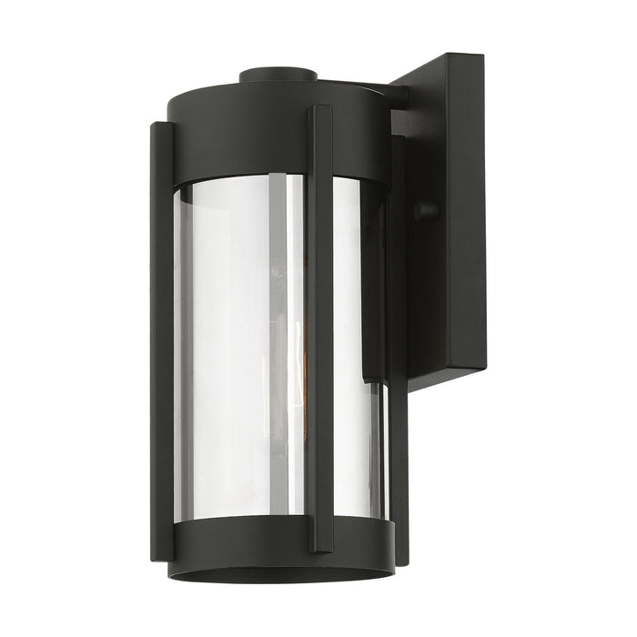 One Light Outdoor Wall Lantern from the Sheridan collection in Black with Brushed Nickel Candles finish