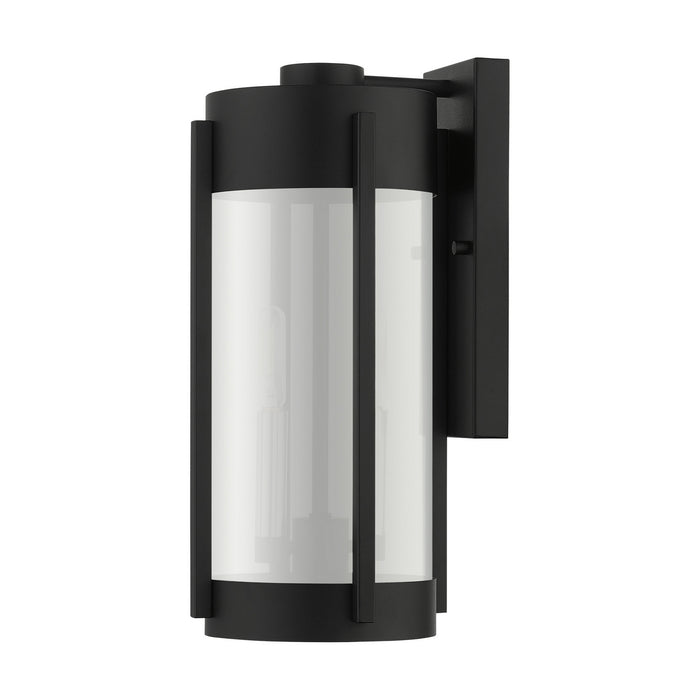 Two Light Outdoor Wall Lantern from the Sheridan collection in Black with Brushed Nickel Candles finish