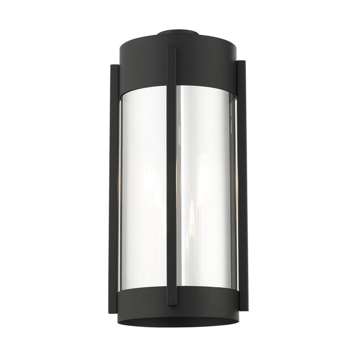 Two Light Outdoor Wall Lantern from the Sheridan collection in Black with Brushed Nickel Candles finish