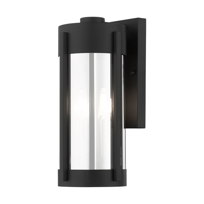 Two Light Outdoor Wall Lantern from the Sheridan collection in Black with Brushed Nickel Candles finish