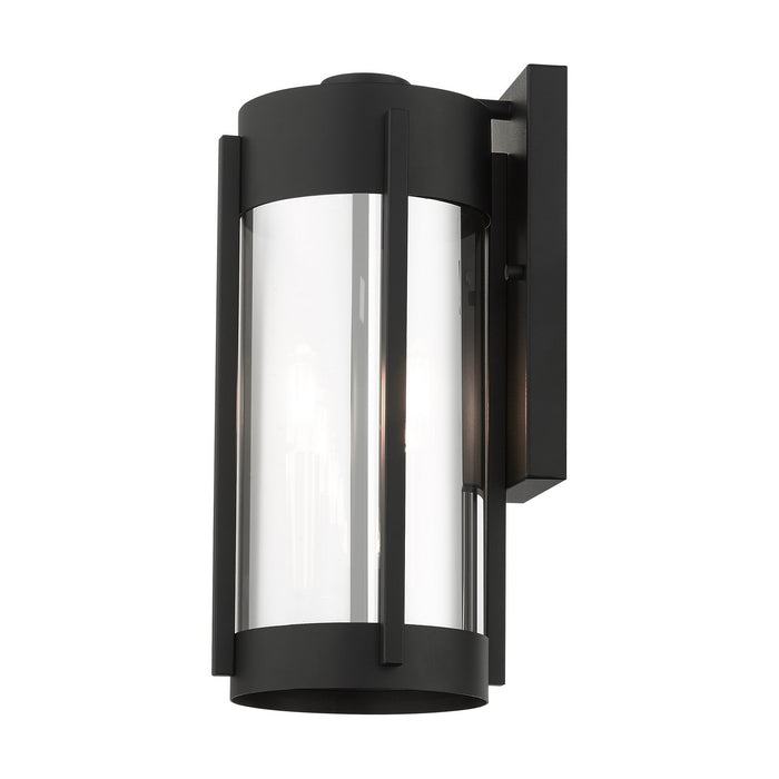 Two Light Outdoor Wall Lantern from the Sheridan collection in Black with Brushed Nickel Candles finish
