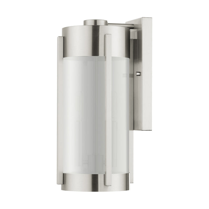 Two Light Outdoor Wall Lantern from the Sheridan collection in Brushed Nickel finish