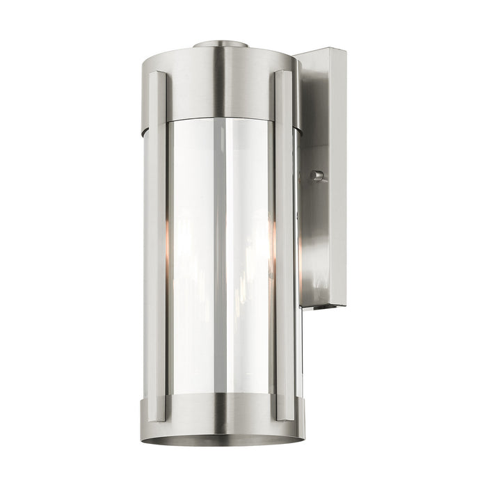 Two Light Outdoor Wall Lantern from the Sheridan collection in Brushed Nickel finish