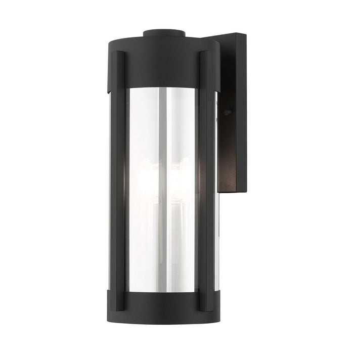 Three Light Outdoor Wall Lantern from the Sheridan collection in Black with Brushed Nickel Candles finish